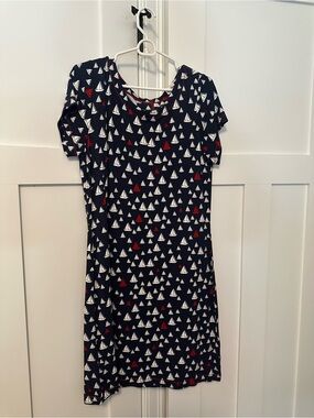 Hatley Navy Sailboat Print Dress with Red Trim